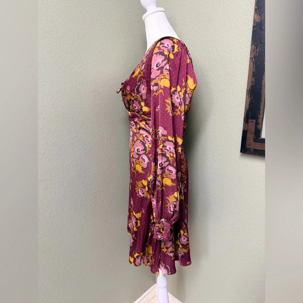 Free People Morning Floral Burgundy Mini Dress